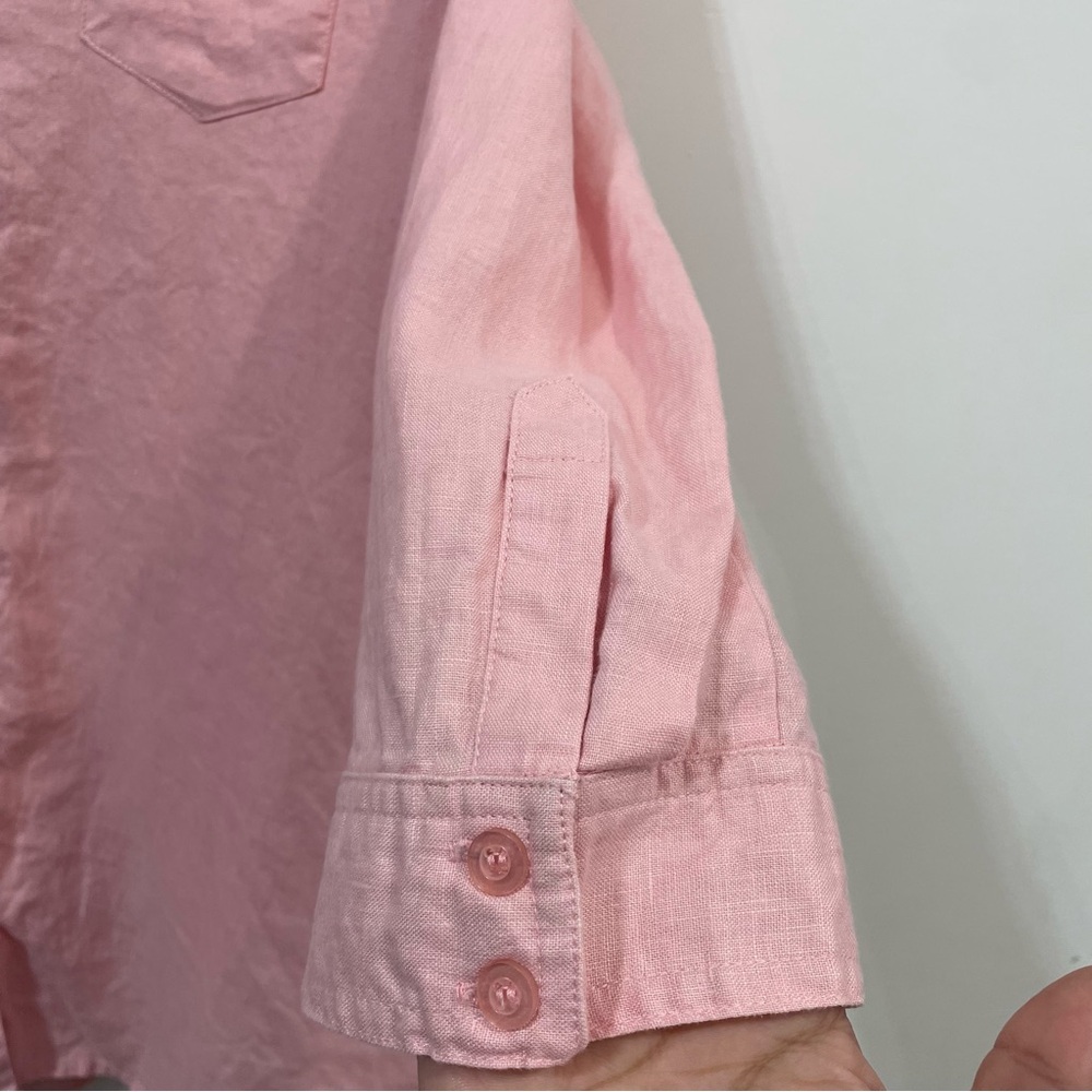 Zoe D. 100% Linen Blush Pink Button Down Shirt Coastal Grandma Size M - Picture 7 of 10